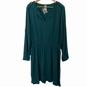 Mark Long Sleeve Dress Sz XXL Green Lightweight Viscose Popover Roll Tab EUC